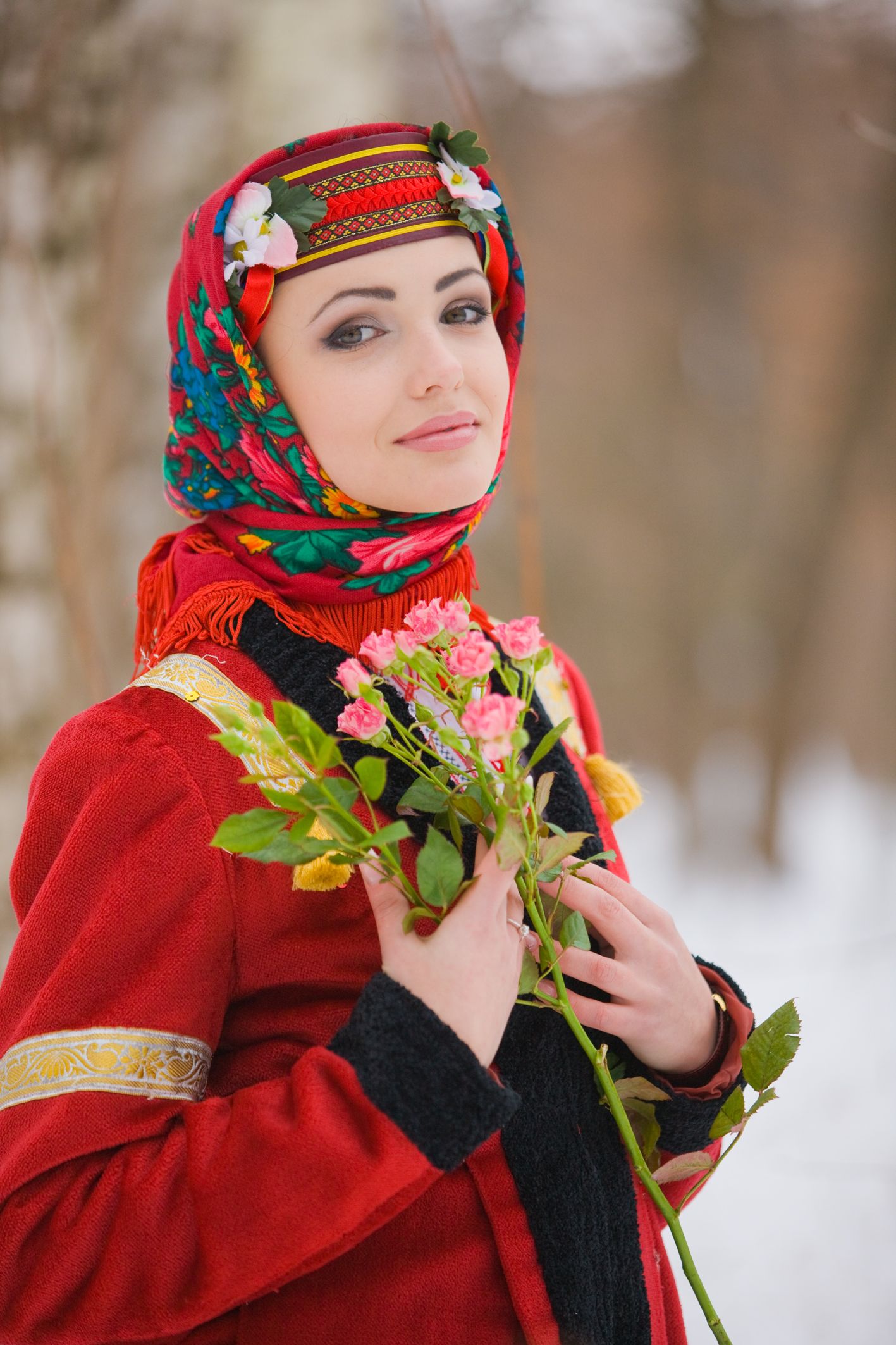 Sexy girl Girls in Slavic costumes in Duning